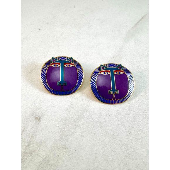 Laurel Burch Purple Moon Tiger Post Earrings Preowned - Picture 1 of 2
